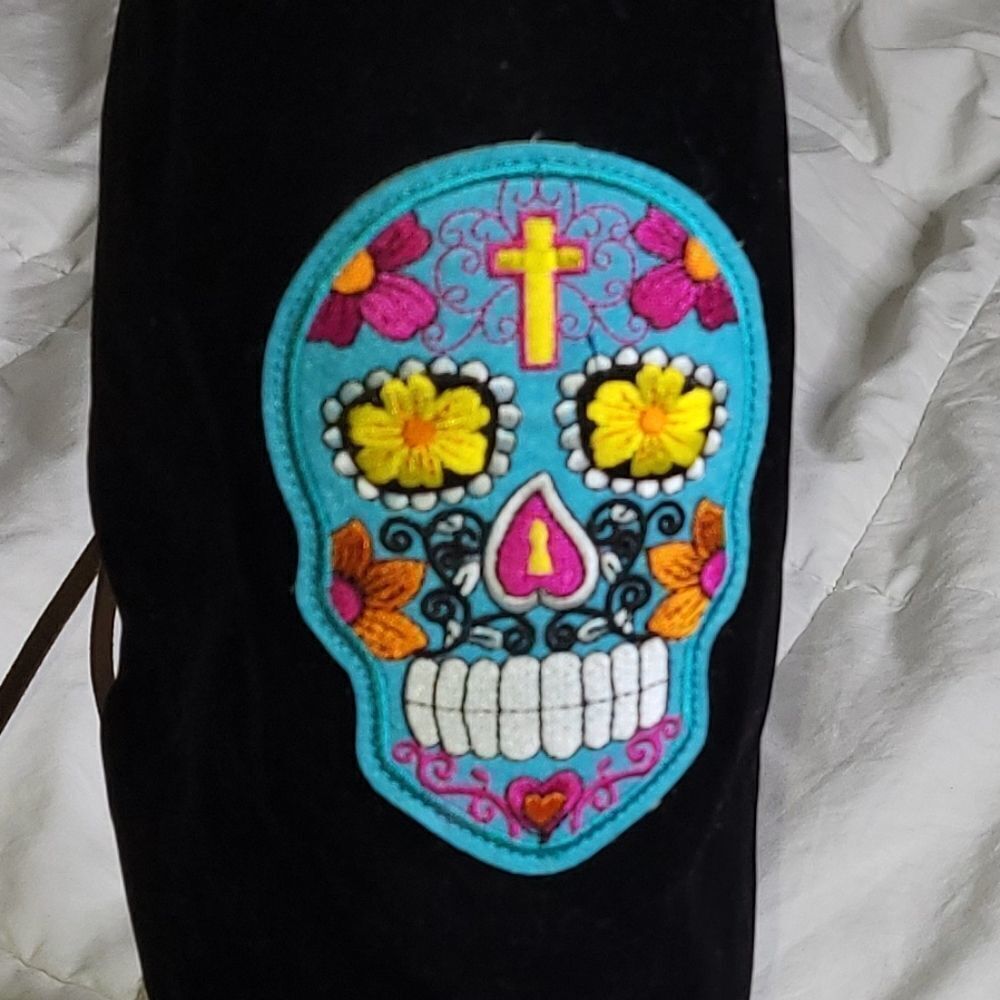NWT Sugar Skull Women's Black Western Cowboy Fringe‎ Boot Covers  Adjustable - Picture 6 of 6